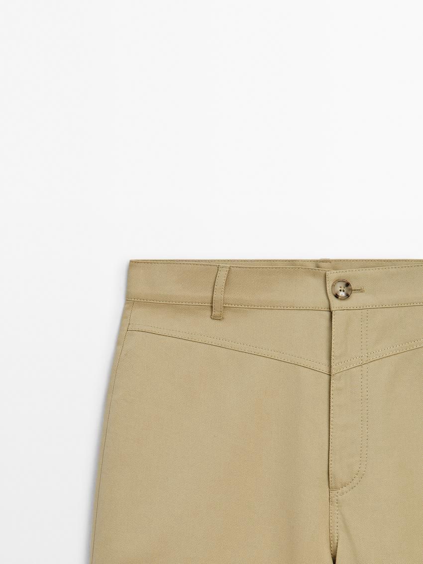 Massimo Dutti Straight-leg Cropped Cotton Women Trousers Khaki | US-WU6824105