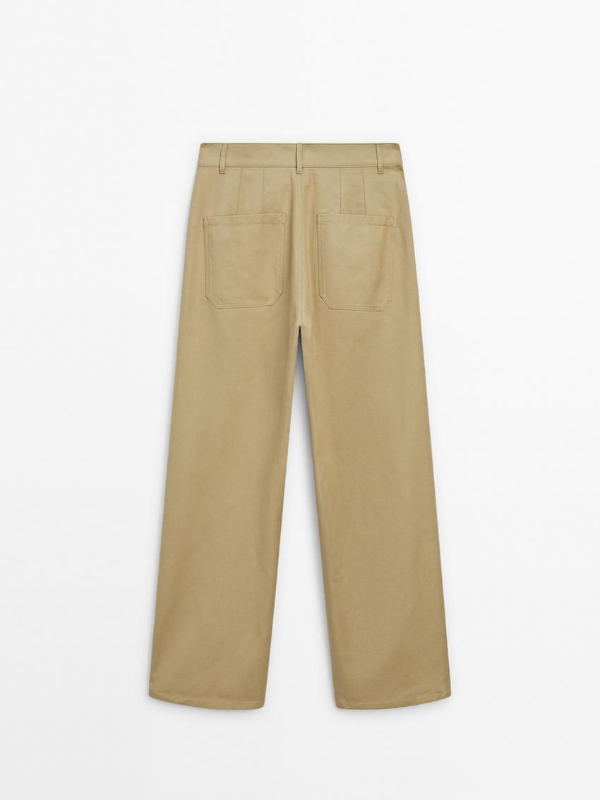 Massimo Dutti Straight-leg Cropped Cotton Women Trousers Khaki | US-WU6824105