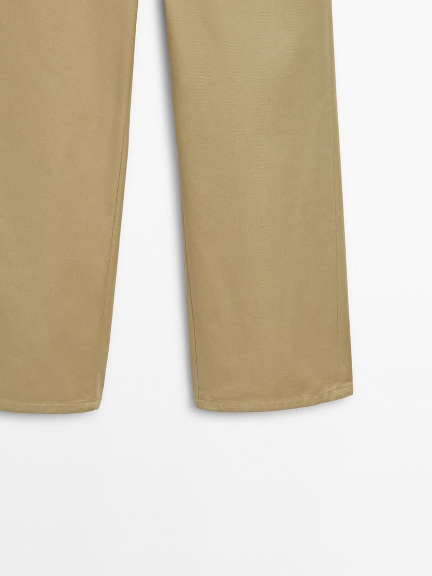 Massimo Dutti Straight-leg Cropped Cotton Women Trousers Khaki | US-WU6824105