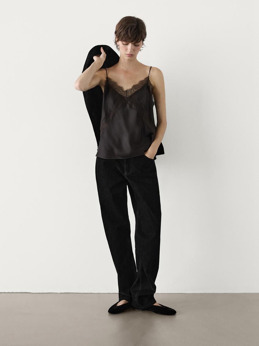 Massimo Dutti Straight-leg Flocked Women Jeans Black | US-UI0134895