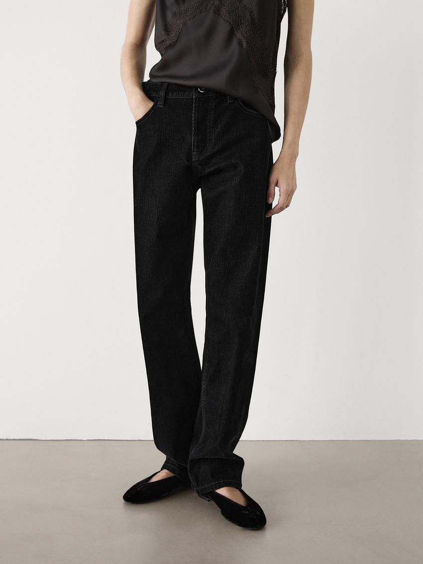 Massimo Dutti Straight-leg Flocked Women Jeans Black | US-UI0134895