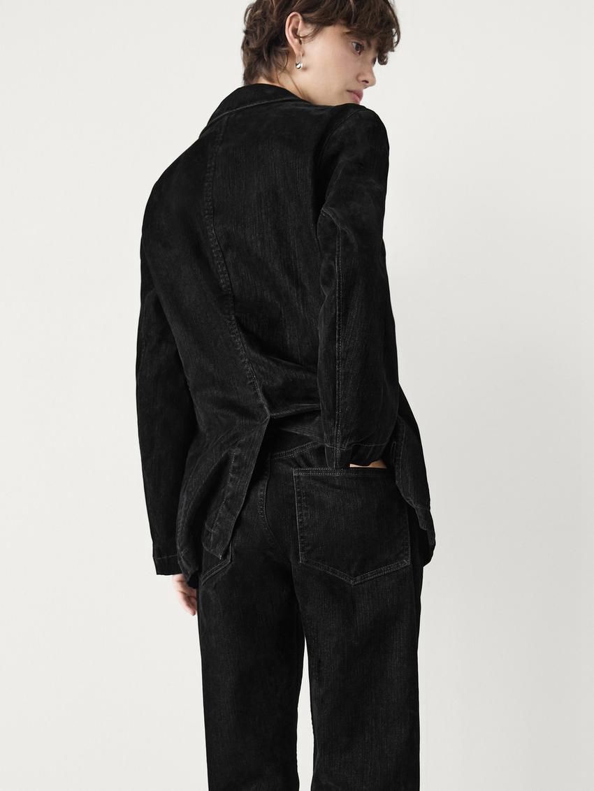 Massimo Dutti Straight-leg Flocked Women Jeans Black | US-UI0134895