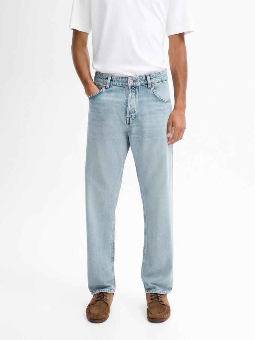 Massimo Dutti Straight-leg Heavy Wash Men Jeans Light Blue | US-MU2807453