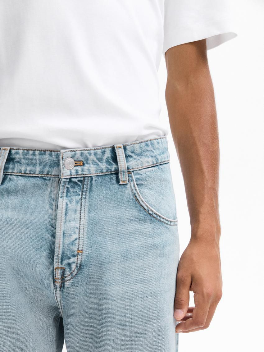 Massimo Dutti Straight-leg Heavy Wash Men Jeans Light Blue | US-MU2807453