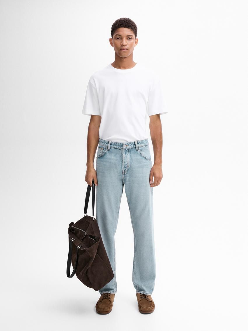 Massimo Dutti Straight-leg Heavy Wash Men Jeans Light Blue | US-MU2807453