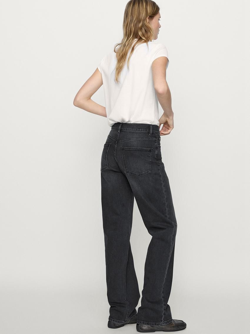 Massimo Dutti Straight-leg High-waist Women Jeans Black | US-YN1629308