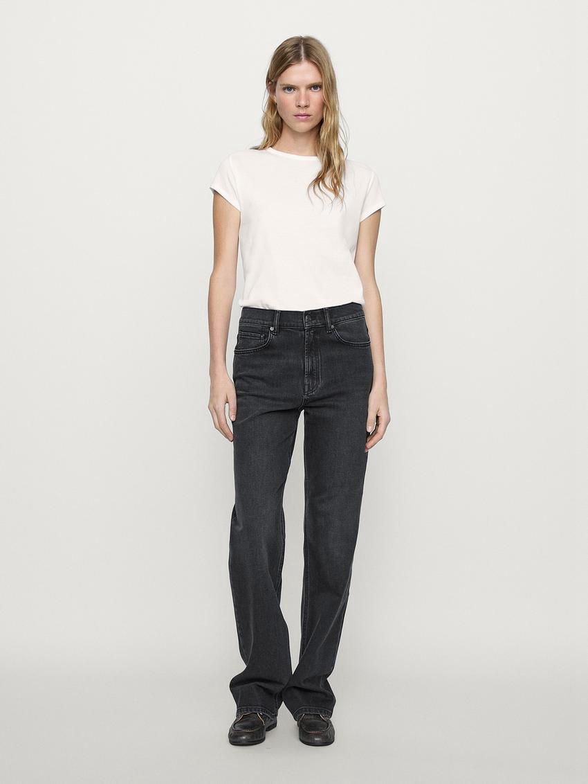 Massimo Dutti Straight-leg High-waist Women Jeans Black | US-YN1629308