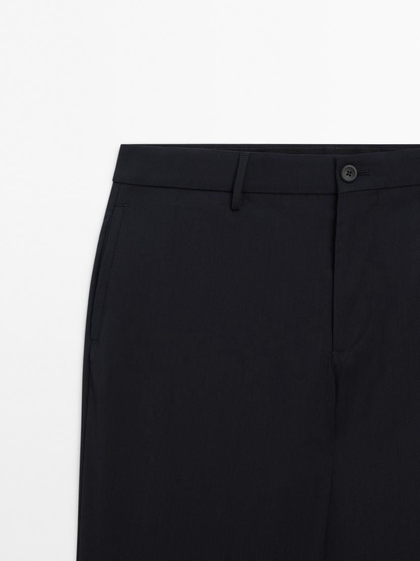 Massimo Dutti Straight-leg In Cool Wool Men Trousers Navy | US-HF8530641