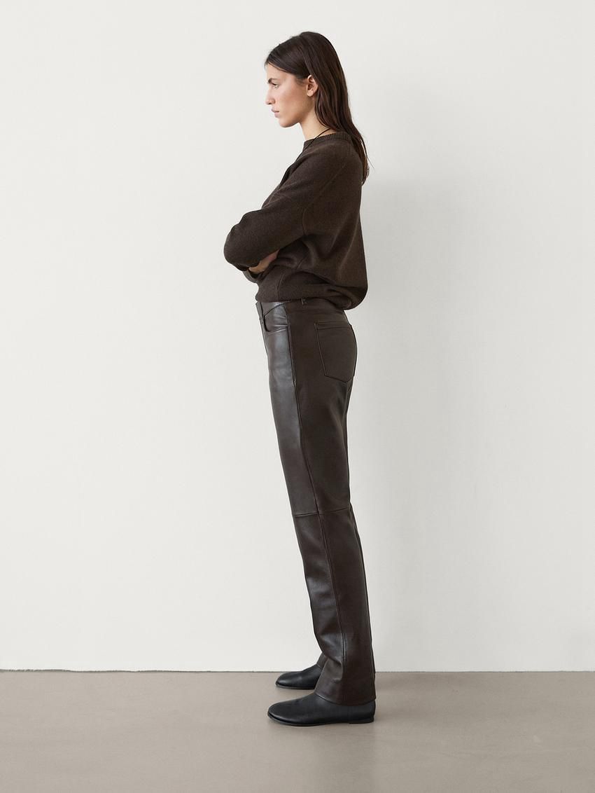 Massimo Dutti Straight-leg Nappa Leather Women Trousers Dark Brown | US-LR2568749