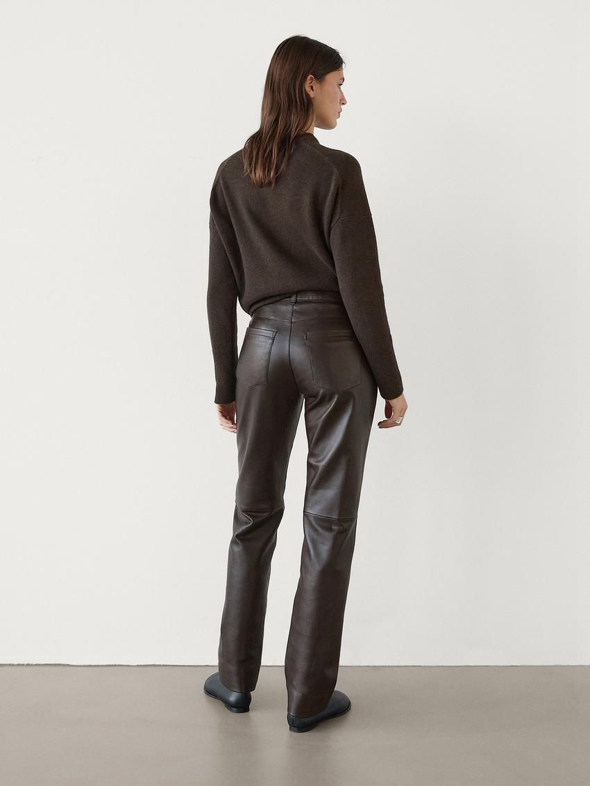Massimo Dutti Straight-leg Nappa Leather Women Trousers Dark Brown | US-LR2568749