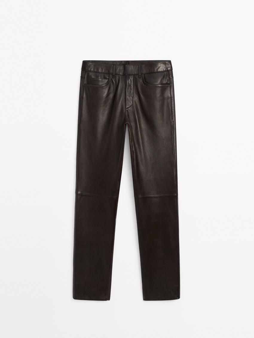 Massimo Dutti Straight-leg Nappa Leather Women Trousers Dark Brown | US-LR2568749