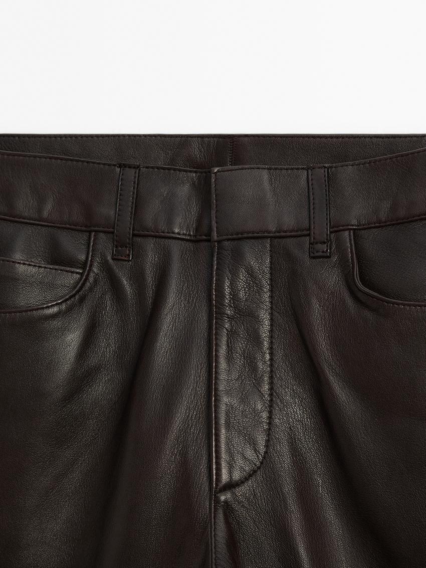 Massimo Dutti Straight-leg Nappa Leather Women Trousers Dark Brown | US-LR2568749