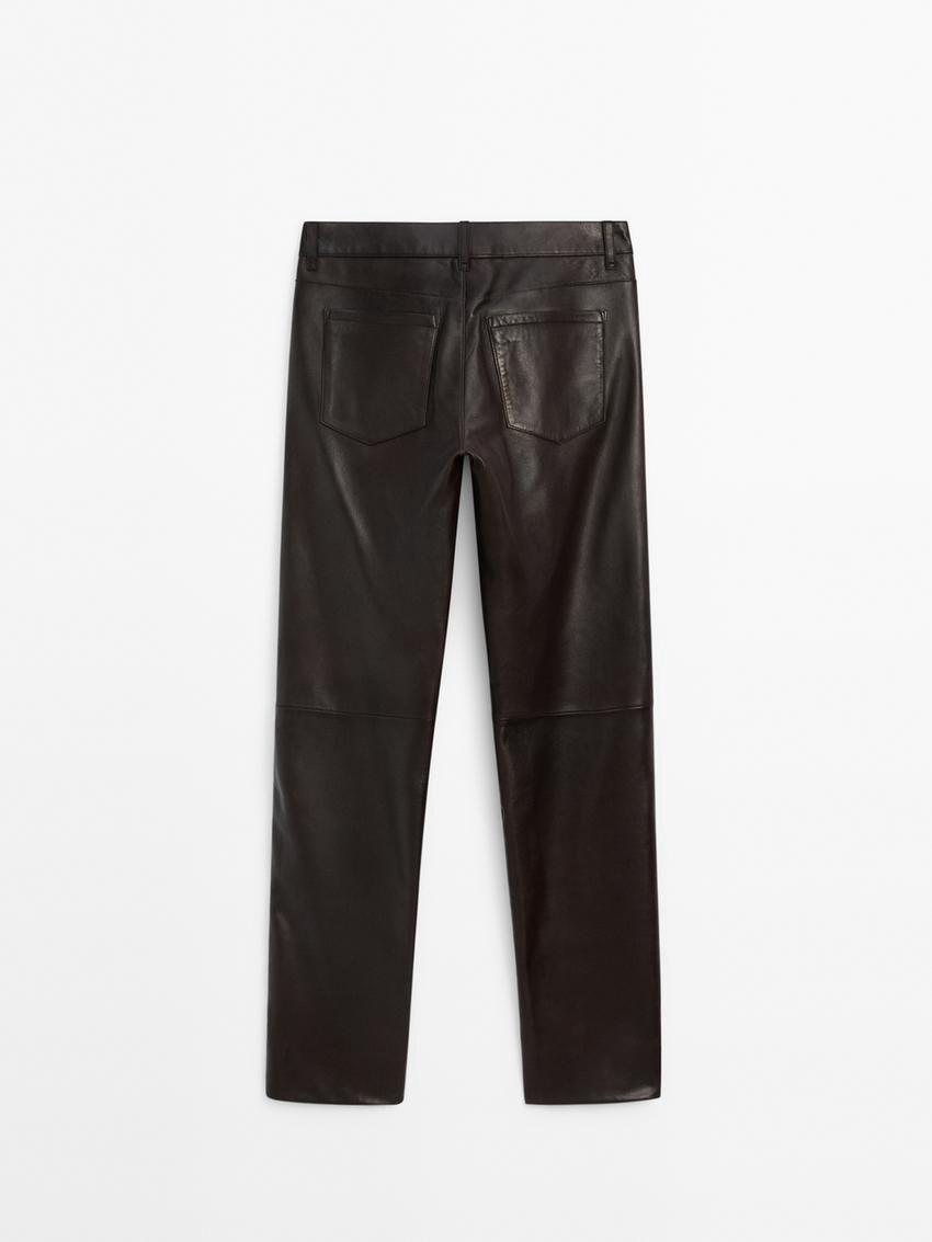 Massimo Dutti Straight-leg Nappa Leather Women Trousers Dark Brown | US-LR2568749