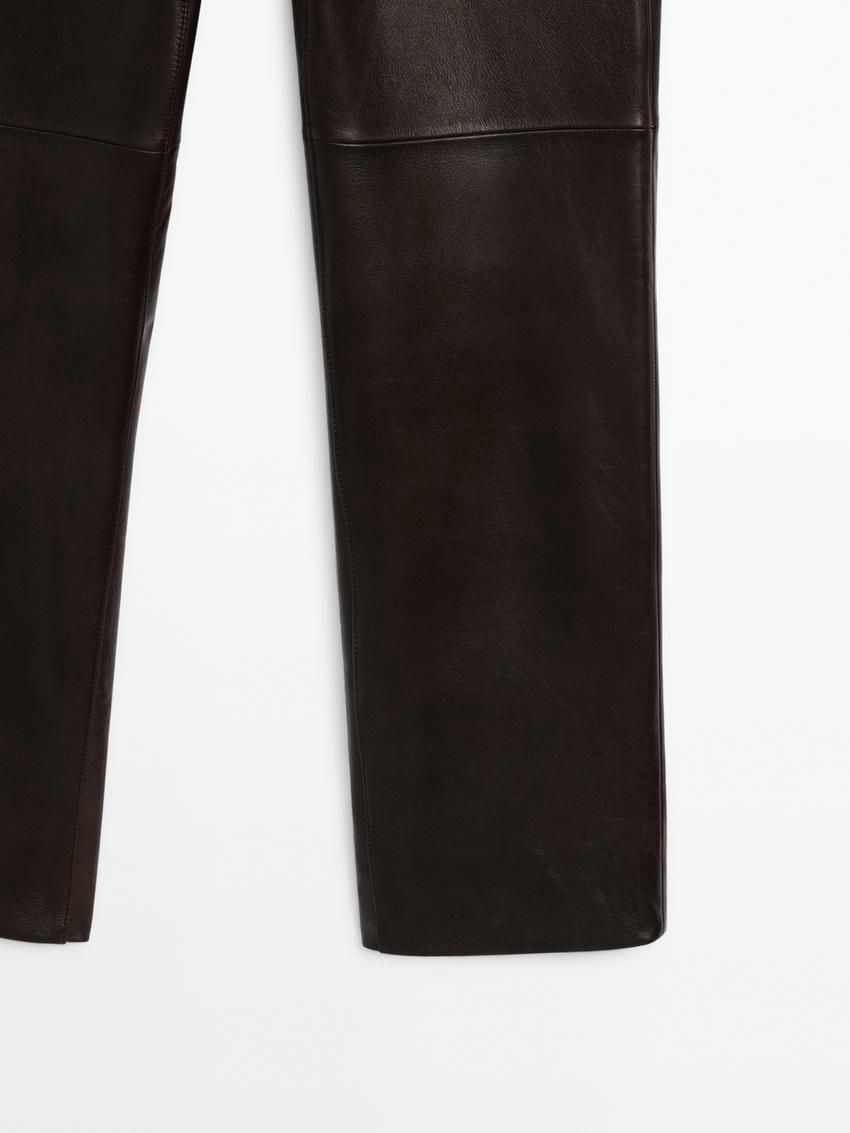 Massimo Dutti Straight-leg Nappa Leather Women Trousers Dark Brown | US-LR2568749