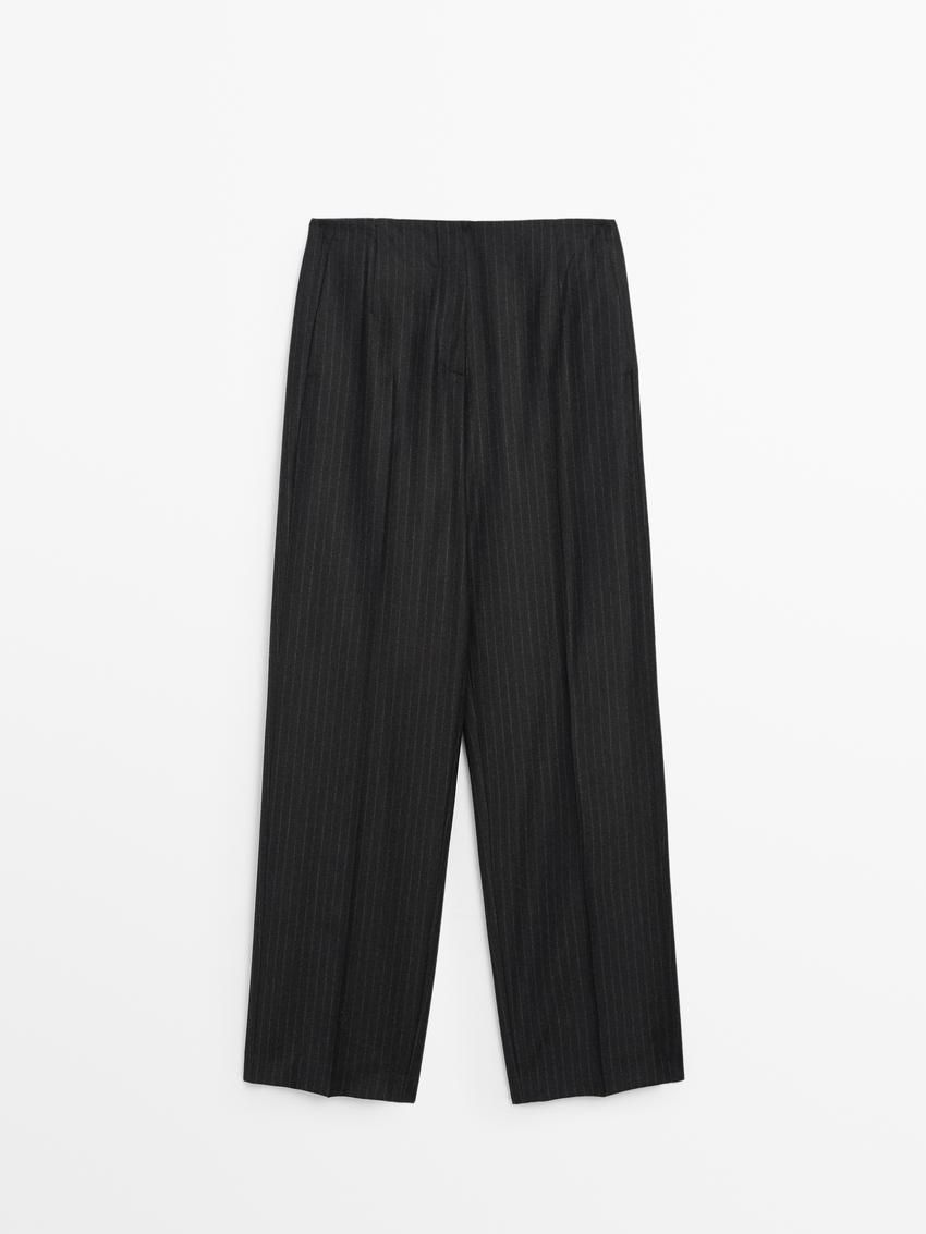 Massimo Dutti Straight-leg Pinstripe Co-ord Women Trousers Dark Grey | US-GH1307892