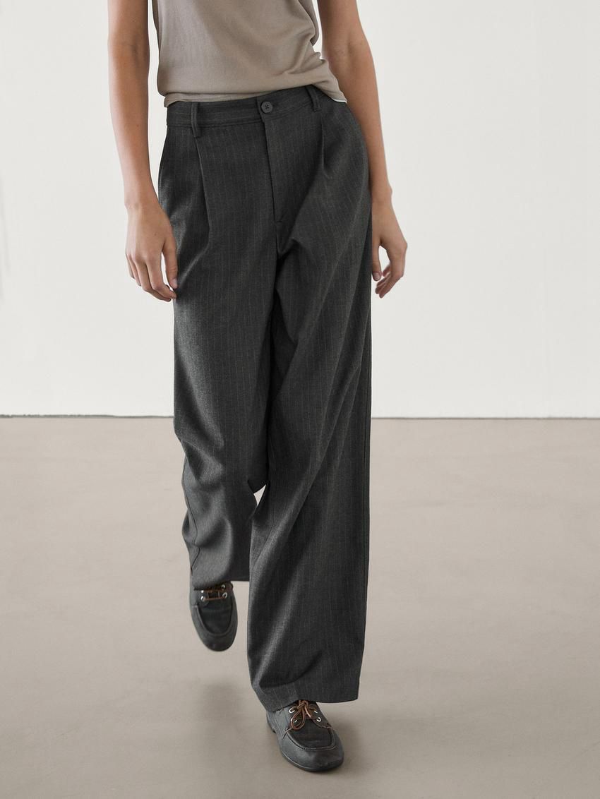 Massimo Dutti Straight-leg Pinstripe Women Trousers Dark Grey | US-GH4610782