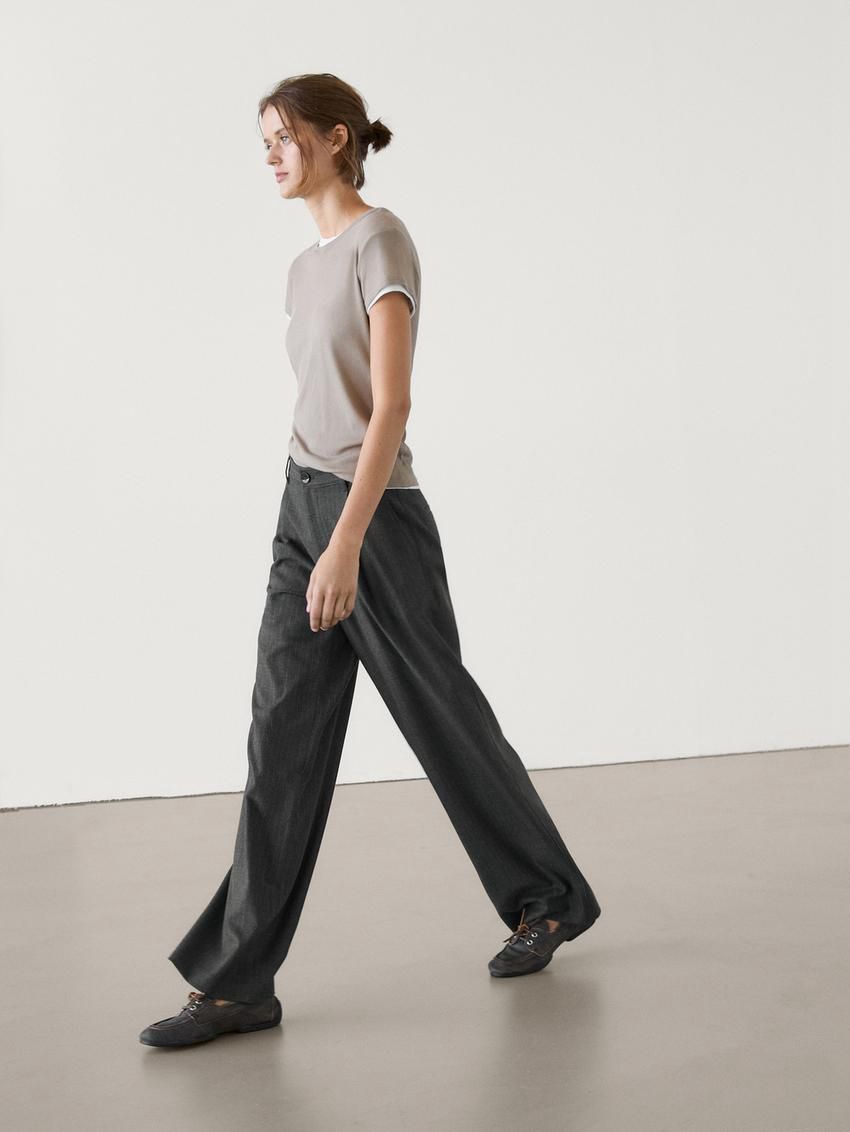 Massimo Dutti Straight-leg Pinstripe Women Trousers Dark Grey | US-GH4610782