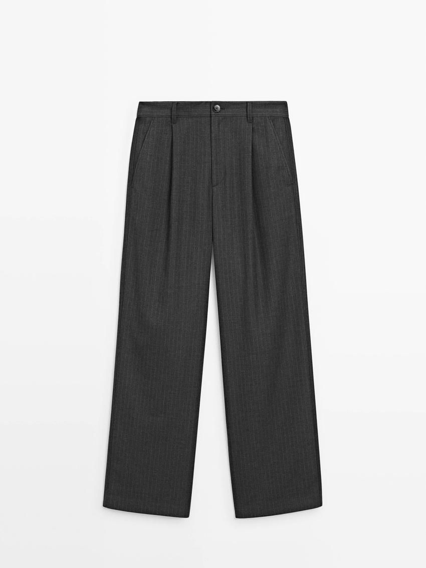 Massimo Dutti Straight-leg Pinstripe Women Trousers Dark Grey | US-GH4610782