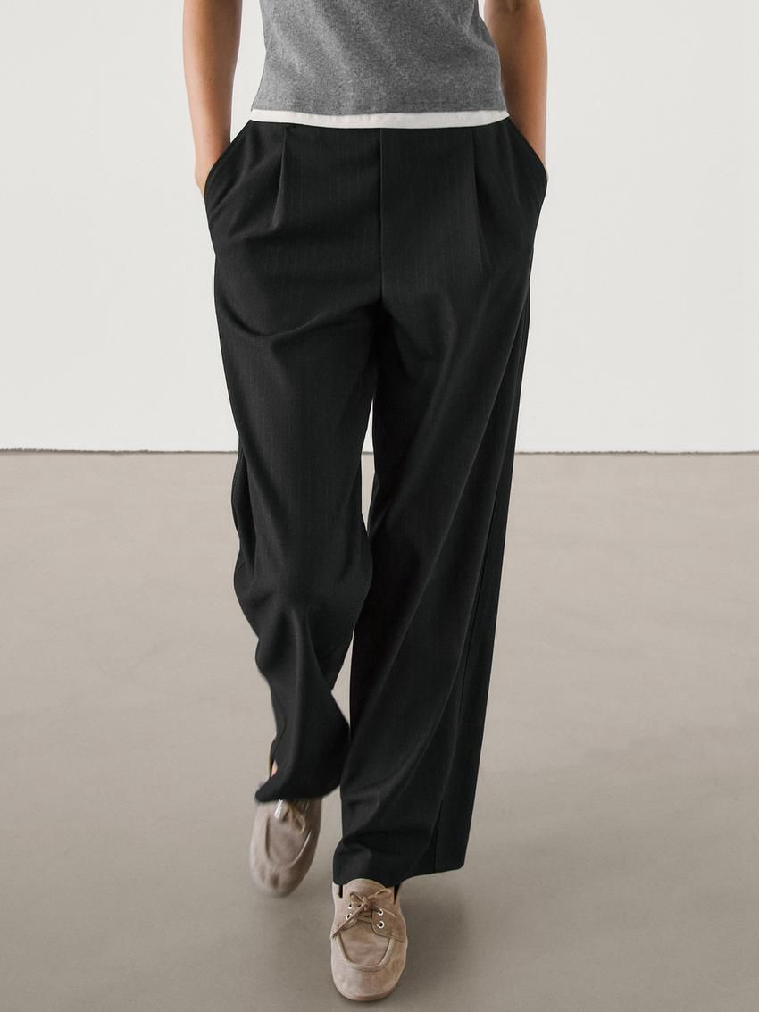 Massimo Dutti Straight-leg Pinstripe Women Trousers Black | US-YH9214306