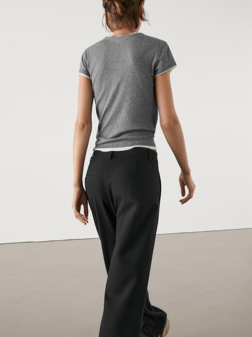 Massimo Dutti Straight-leg Pinstripe Women Trousers Black | US-YH9214306
