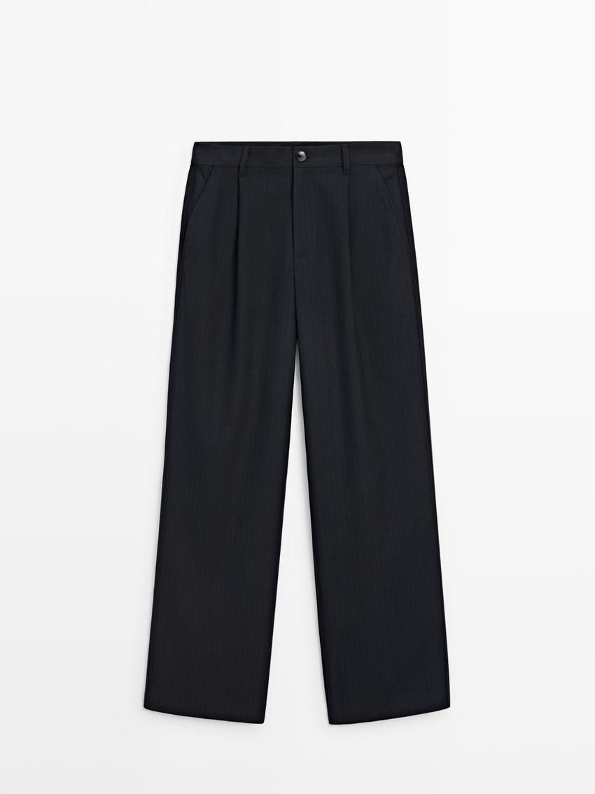 Massimo Dutti Straight-leg Pinstripe Women Trousers Black | US-YH9214306