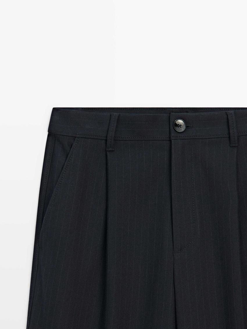 Massimo Dutti Straight-leg Pinstripe Women Trousers Black | US-YH9214306