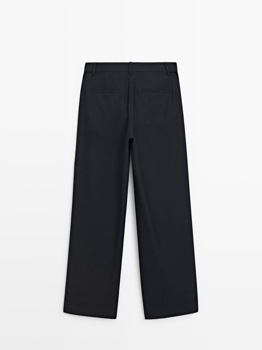 Massimo Dutti Straight-leg Pinstripe Women Trousers Black | US-YH9214306