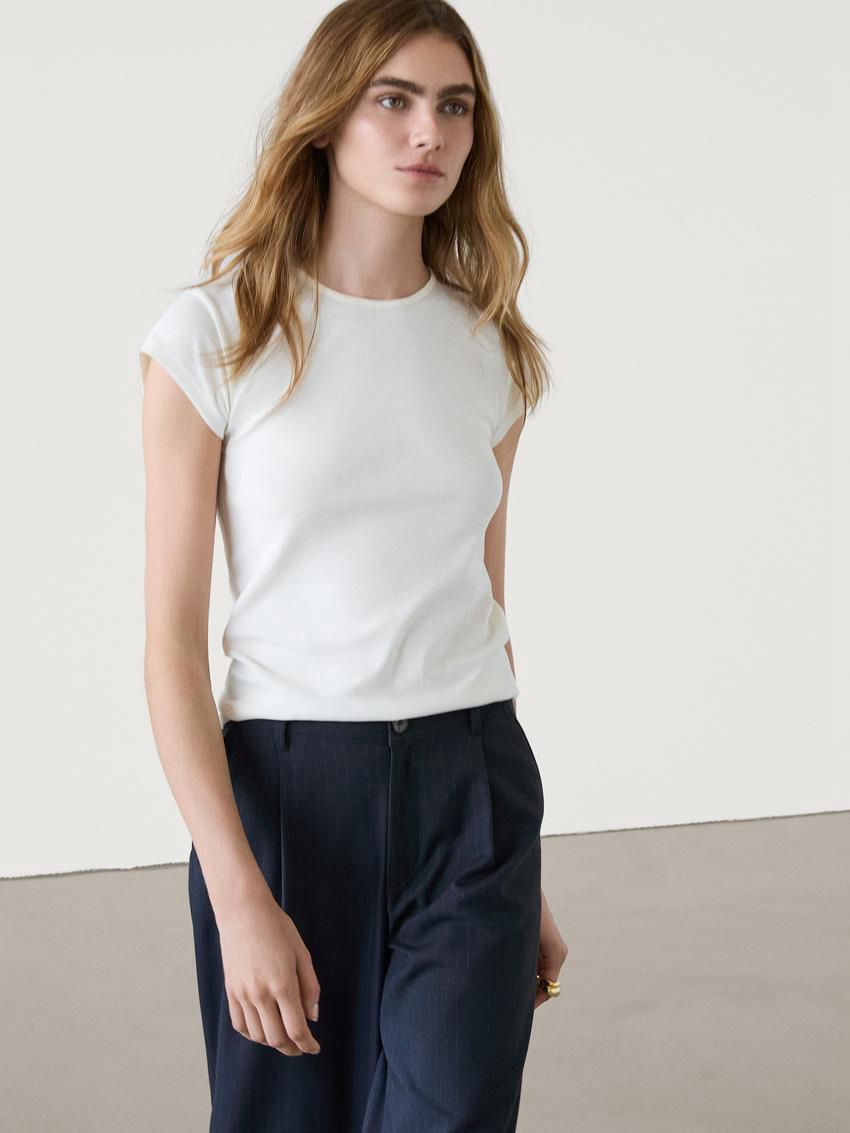 Massimo Dutti Straight-leg Pinstripe Women Trousers Navy | US-XD3498260