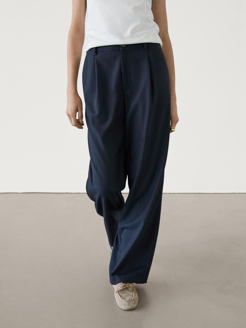Massimo Dutti Straight-leg Pinstripe Women Trousers Navy | US-XD3498260
