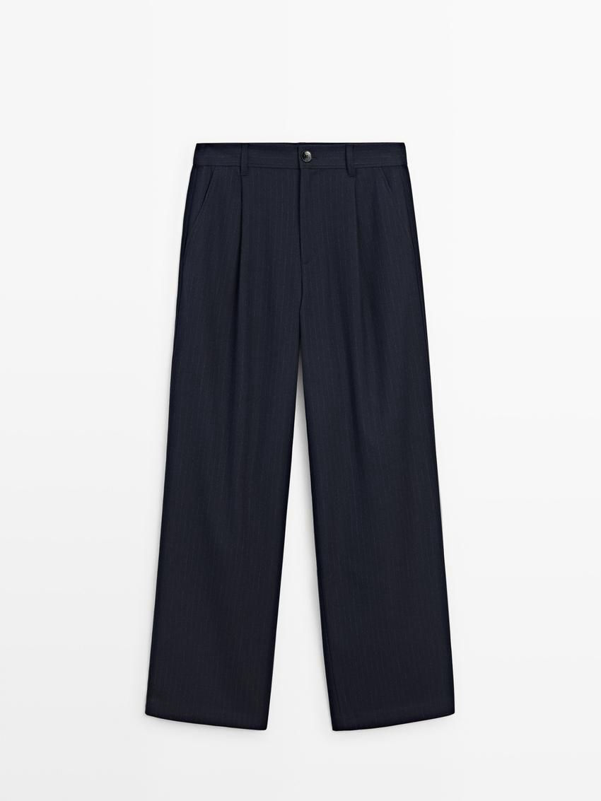 Massimo Dutti Straight-leg Pinstripe Women Trousers Navy | US-XD3498260