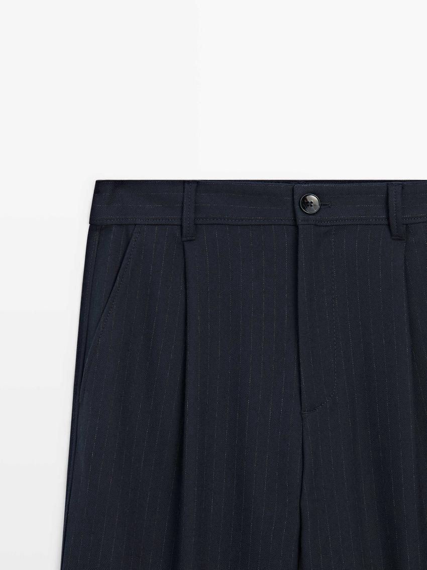 Massimo Dutti Straight-leg Pinstripe Women Trousers Navy | US-XD3498260