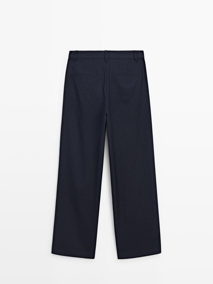 Massimo Dutti Straight-leg Pinstripe Women Trousers Navy | US-XD3498260