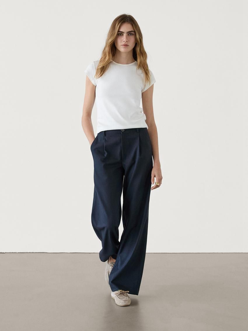 Massimo Dutti Straight-leg Pinstripe Women Trousers Navy | US-XD3498260