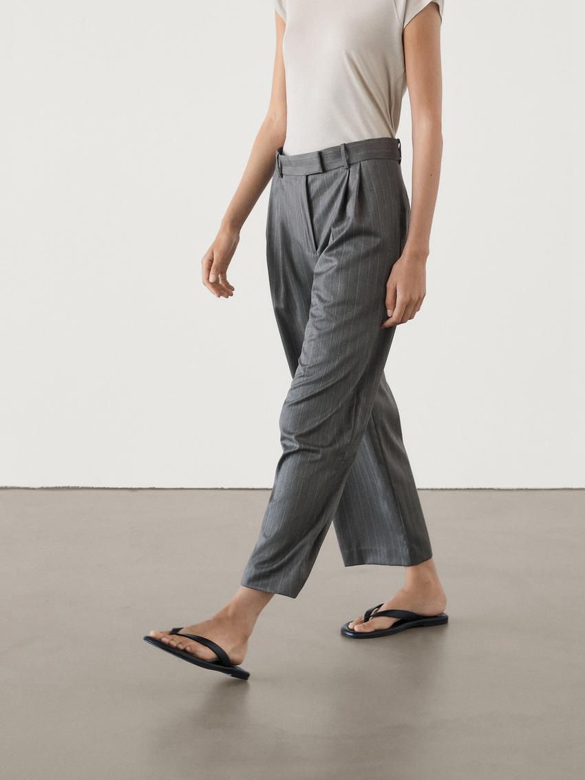 Massimo Dutti Straight-leg Pinstripe Women Trousers Dark Grey | US-AG7534018