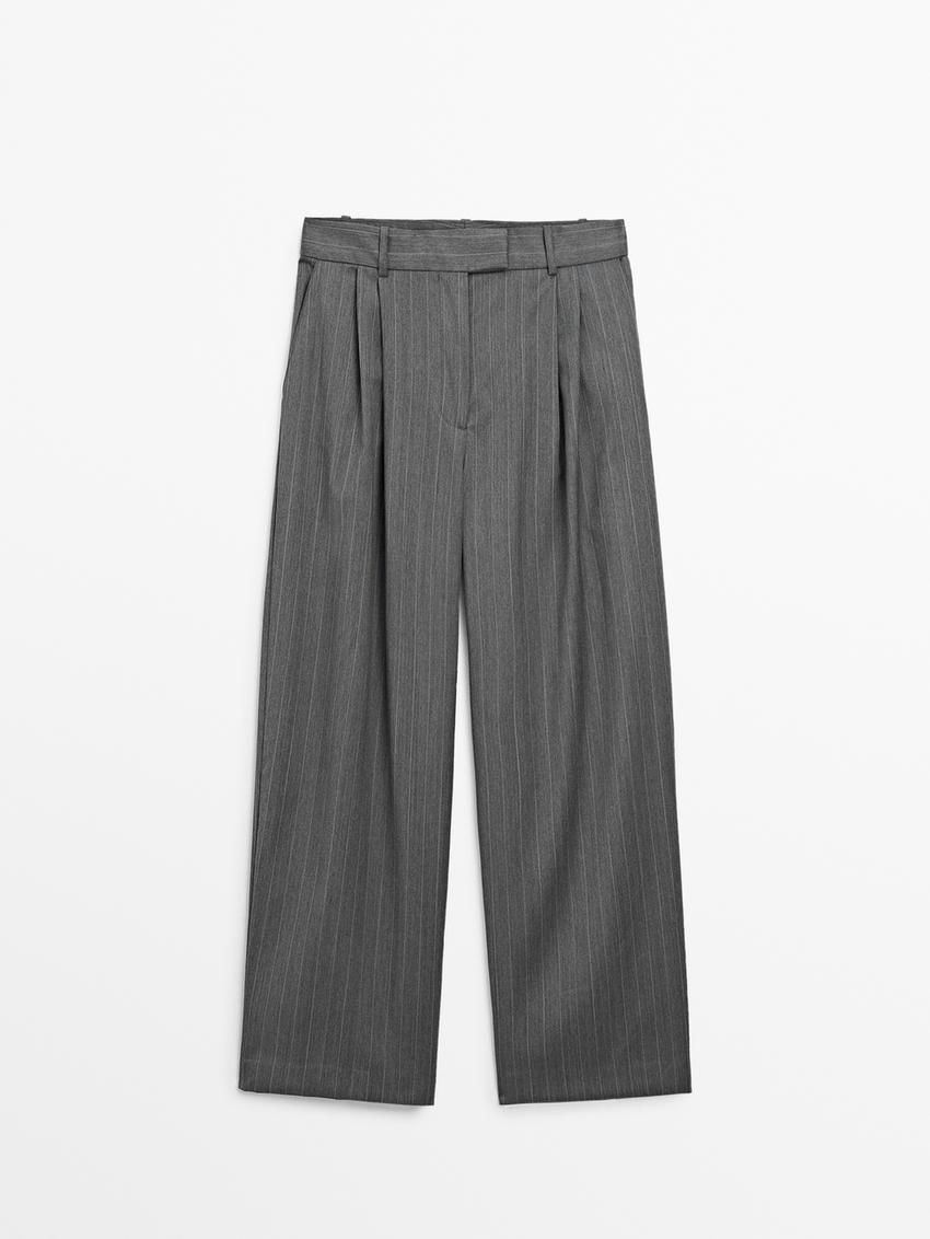Massimo Dutti Straight-leg Pinstripe Women Trousers Dark Grey | US-AG7534018