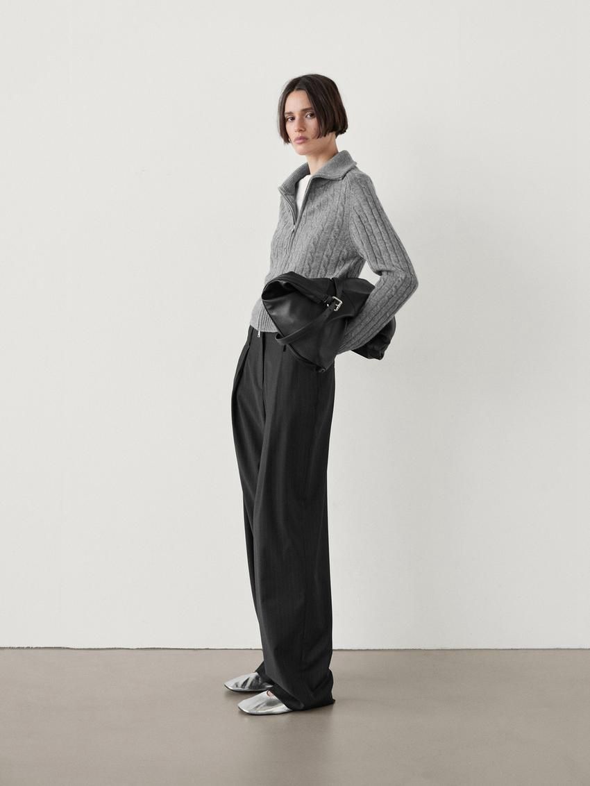 Massimo Dutti Straight-leg Pleated Pinstripe Women Trousers Black | US-BV6574910