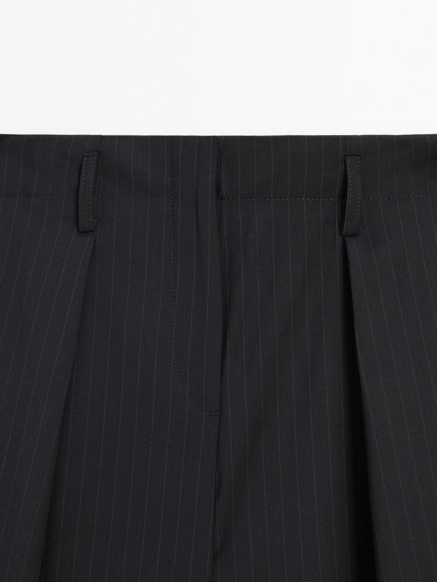 Massimo Dutti Straight-leg Pleated Pinstripe Women Trousers Black | US-BV6574910