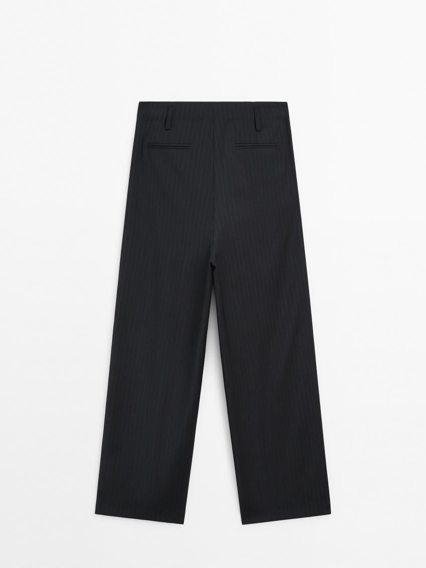Massimo Dutti Straight-leg Pleated Pinstripe Women Trousers Black | US-BV6574910