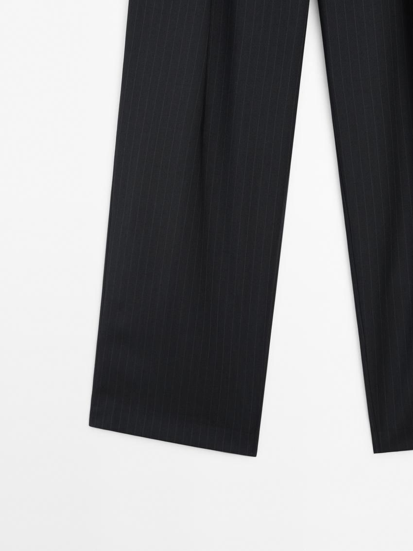 Massimo Dutti Straight-leg Pleated Pinstripe Women Trousers Black | US-BV6574910