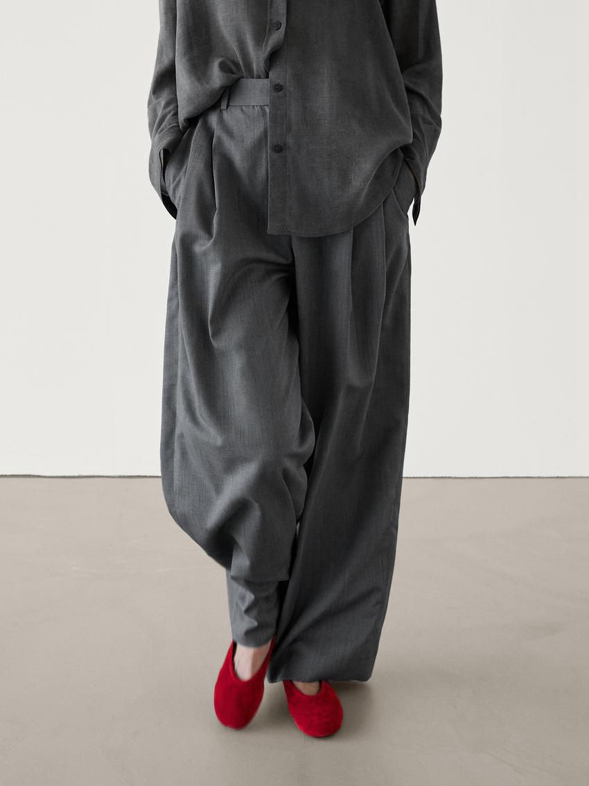 Massimo Dutti Straight-leg Pleated Wool Co-ord Women Trousers Grey | US-YS9372105