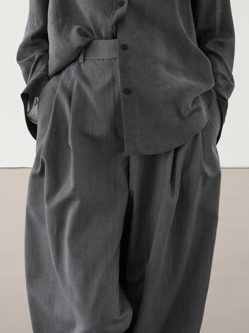Massimo Dutti Straight-leg Pleated Wool Co-ord Women Trousers Grey | US-YS9372105