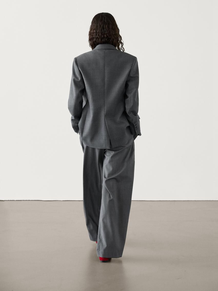 Massimo Dutti Straight-leg Pleated Wool Co-ord Women Trousers Grey | US-YS9372105
