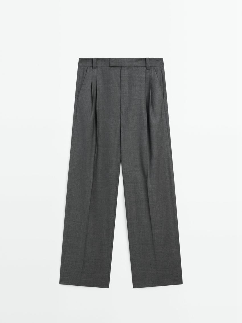 Massimo Dutti Straight-leg Pleated Wool Co-ord Women Trousers Grey | US-YS9372105
