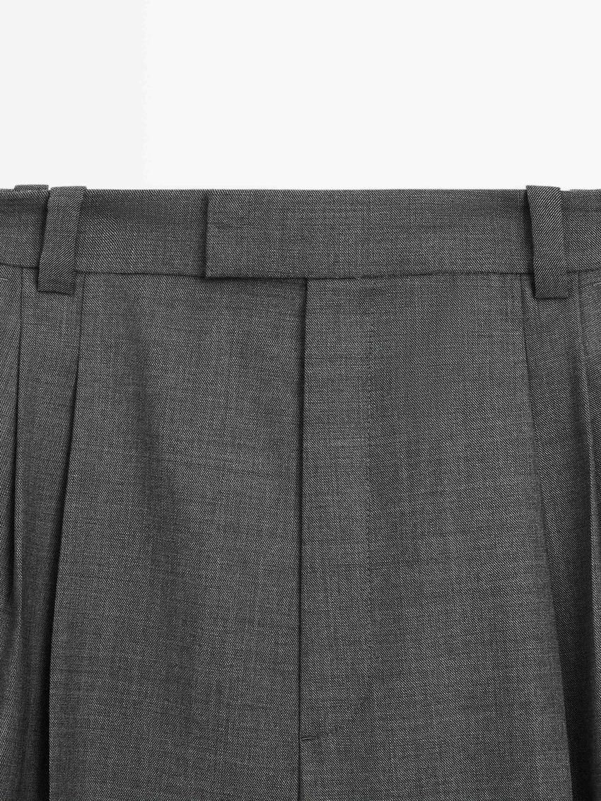 Massimo Dutti Straight-leg Pleated Wool Co-ord Women Trousers Grey | US-YS9372105