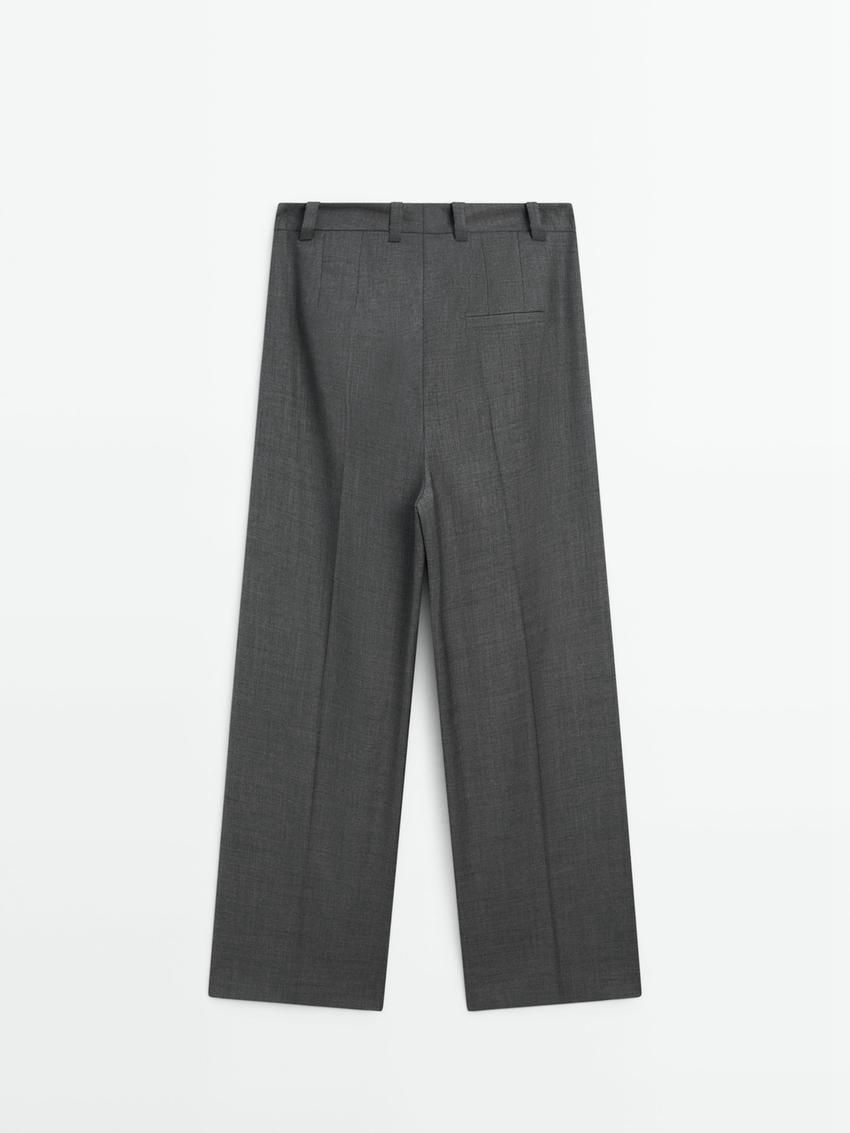 Massimo Dutti Straight-leg Pleated Wool Co-ord Women Trousers Grey | US-YS9372105