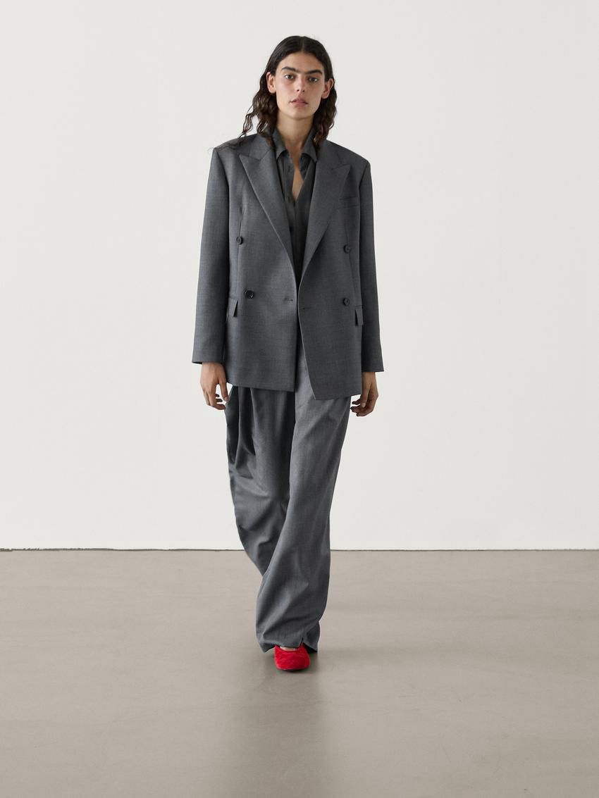 Massimo Dutti Straight-leg Pleated Wool Co-ord Women Trousers Grey | US-YS9372105