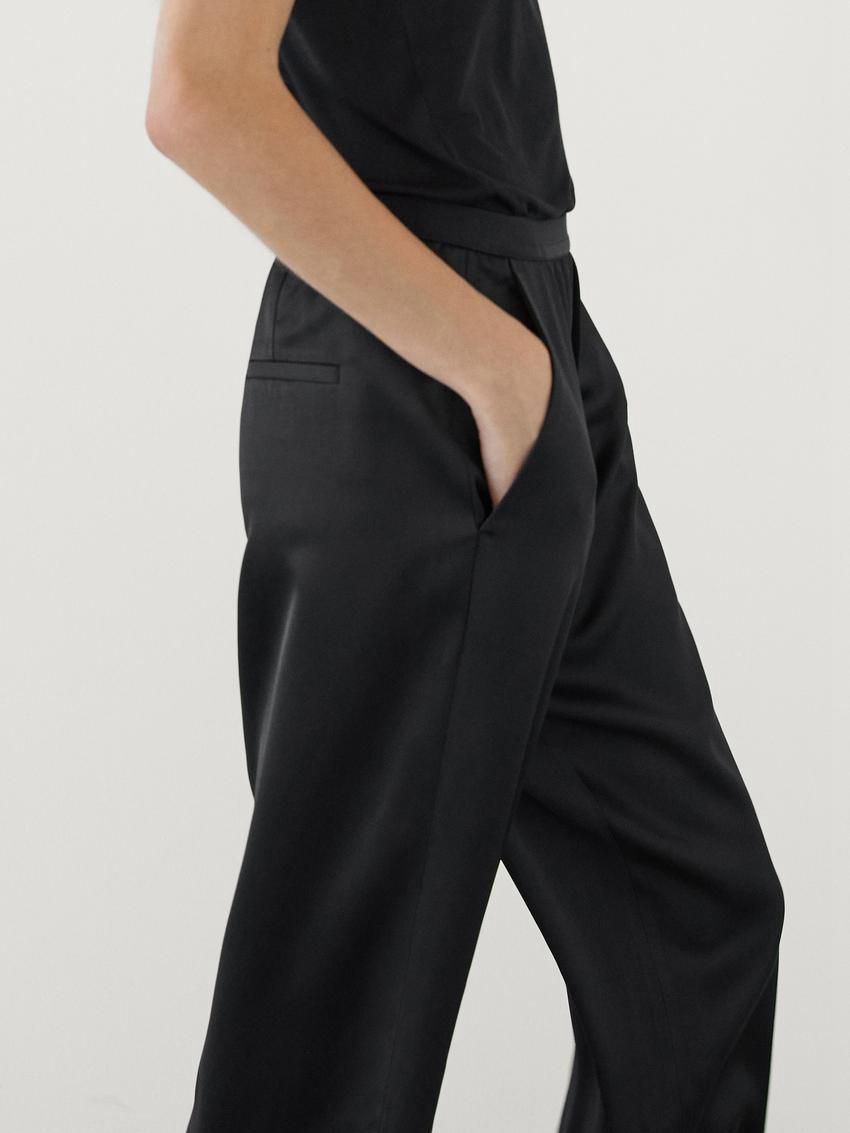 Massimo Dutti Straight-leg Satin With An Elastic Waistband Women Trousers Black | US-IQ8204697