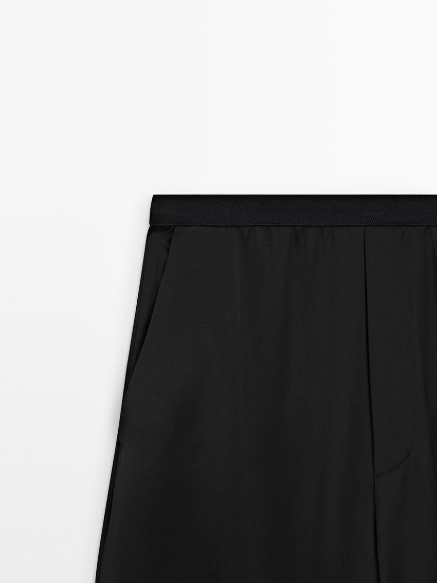 Massimo Dutti Straight-leg Satin With An Elastic Waistband Women Trousers Black | US-IQ8204697