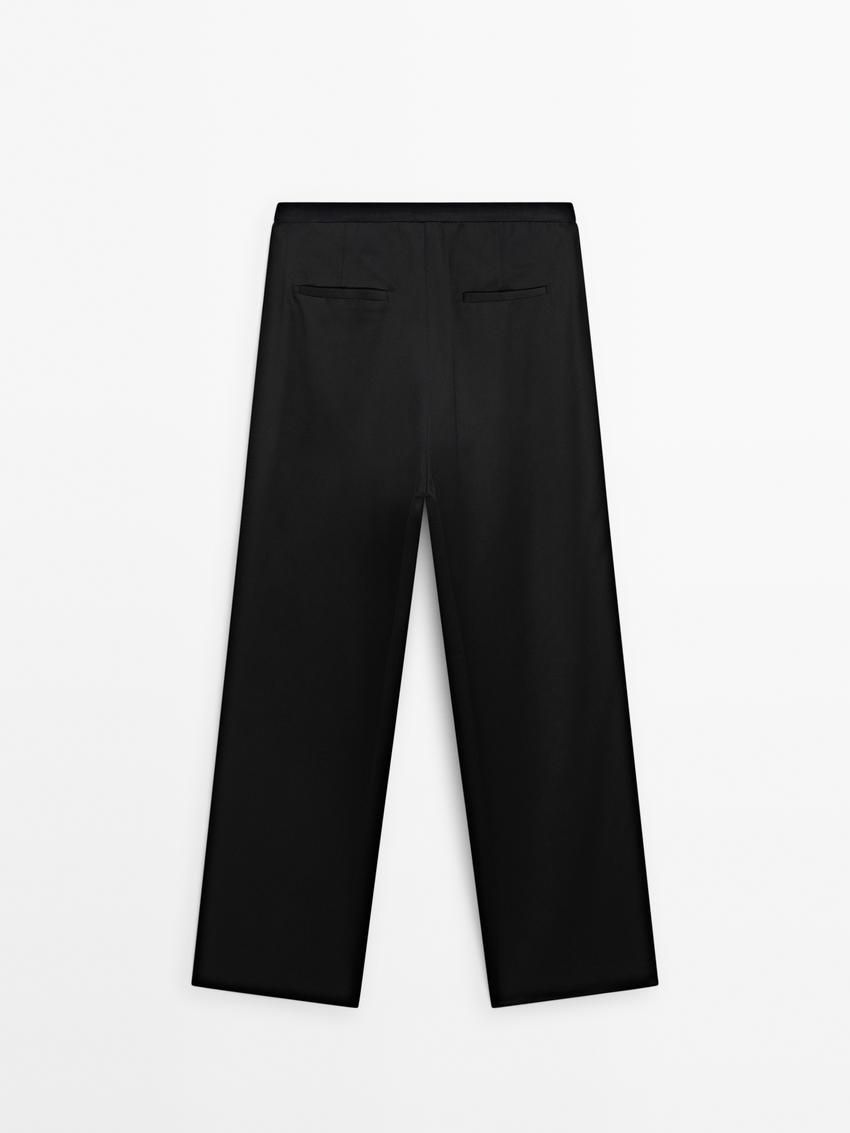 Massimo Dutti Straight-leg Satin With An Elastic Waistband Women Trousers Black | US-IQ8204697