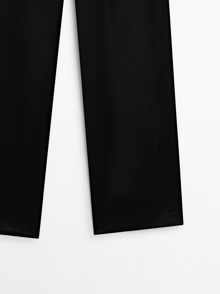 Massimo Dutti Straight-leg Satin With An Elastic Waistband Women Trousers Black | US-IQ8204697